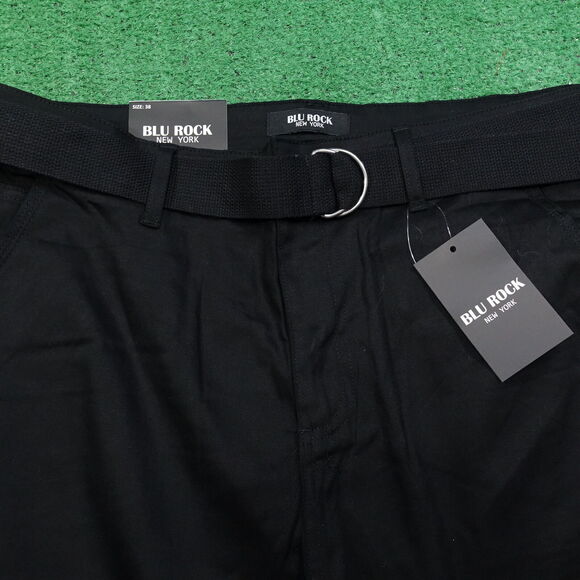 NWT BLU ROCK NEW YORK BLACK CARGO SHORTS W/ BELT MENS SIZE 38 NEW! - Picture 2 of 8